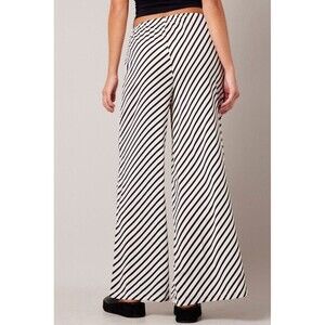 Maison d'Amelie Pants Womens Size Small Black White Striped Wide Leg 70s Retro
